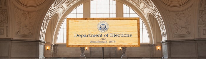 Plaque stating, “San Francisco Department of Elections, established in 1878” 